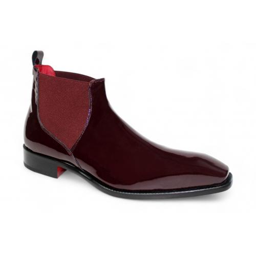 Emilio Franco "Leonardo" Burgundy Genuine Italian Patent Leather Ankle Boots.